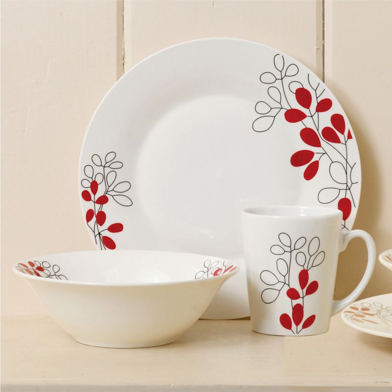 Gibson 12 Piece Dinnerware Set in White and Red Floral, 5 of 8
