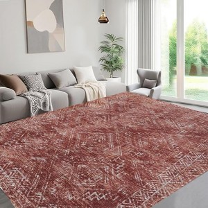 Washable Rugs for Living Room Vintage Geometric Area Rug Farmhouse Non-Slip Low Pile Carpet Home Decor - 1 of 4