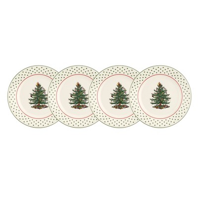 Spode Christmas Tree Polka Dot Dessert Plates, Set of 4 - 8 Inch