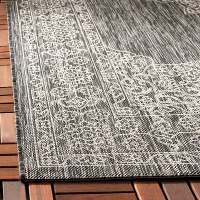 Black and Ivory Rectangular Synthetic Flat Woven Area Rug