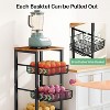 Fruit Basket Vegetable Stand for Kitchen Pantry, Pull Out Metal Wire Basket with Wood Top - 3 of 4
