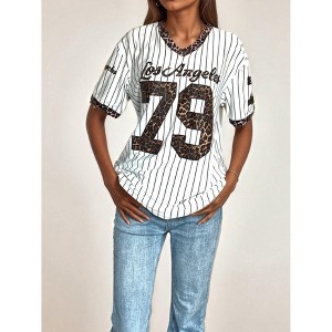 Women's Striped Baseball Jacket Leopard Print 79 Number Los Angeles Fashion Top - 1 of 4