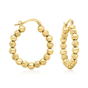 Ross-Simons Italian 4mm 18kt Gold Over Sterling Diamond-Cut Bead Hoop Earrings - 1 of 3