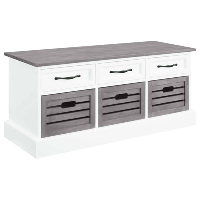 White and Weathered Gray 3-Drawer Storage Bench