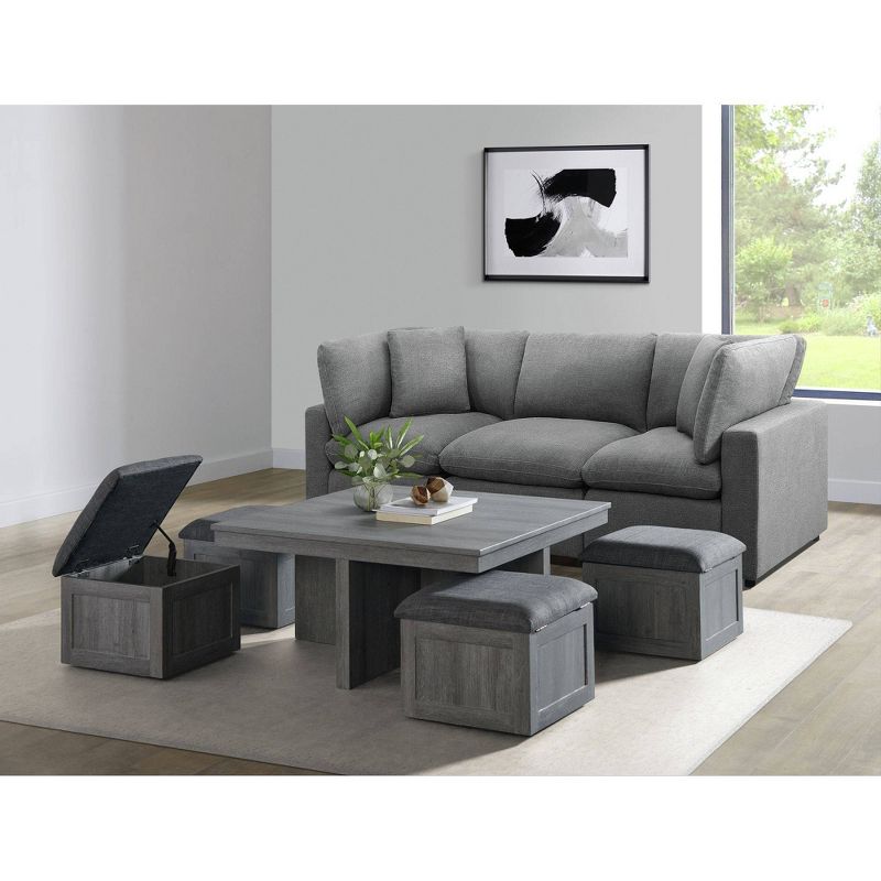 Dawson Coffee Table with 4 Storage Stools Gray - Picket House Furnishings, 4 of 9
