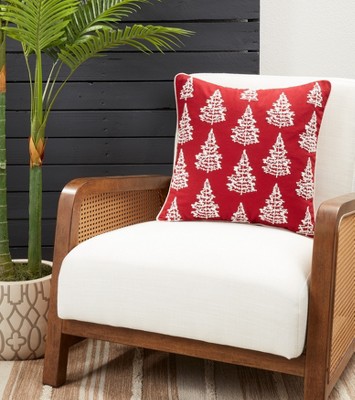 Red and White Cotton Christmas Tree Pillow Cover, 18"