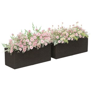 Outsunny Railing Planter Box (2 Pack, 20 Inch), Hanging Flower Pots with Hooks, Drainage Holes for Fence, Balcony, Garden, Patio, Rattan Look - 1 of 4