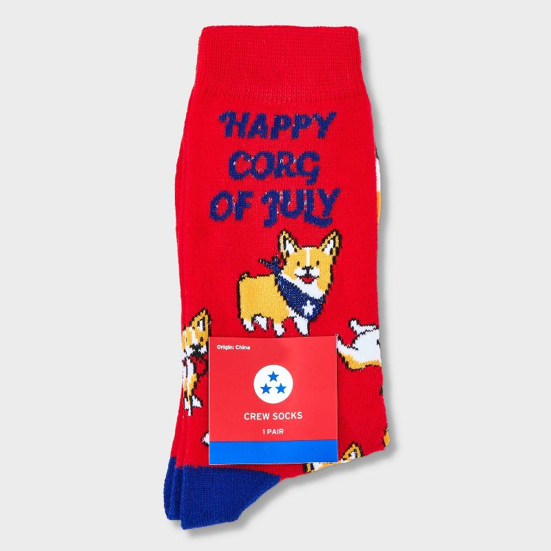 Women&#39;s &#39;Happy Corg of July&#39; Dog Crew Socks - Red 4-10, 2 of 4