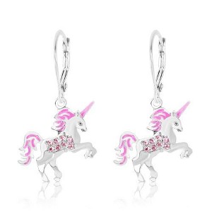 Unicorn Crystal White Gold Palladium Plating Hypoallergenic Kids Earrings leverback is made from 925 Sterling silver - 1 of 1