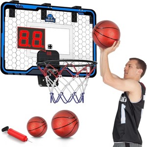 Indoor Basketball Set with LED Hoop Scoreboard 3 Balls Over Door Toy for Children Ages 5-12 - 1 of 4