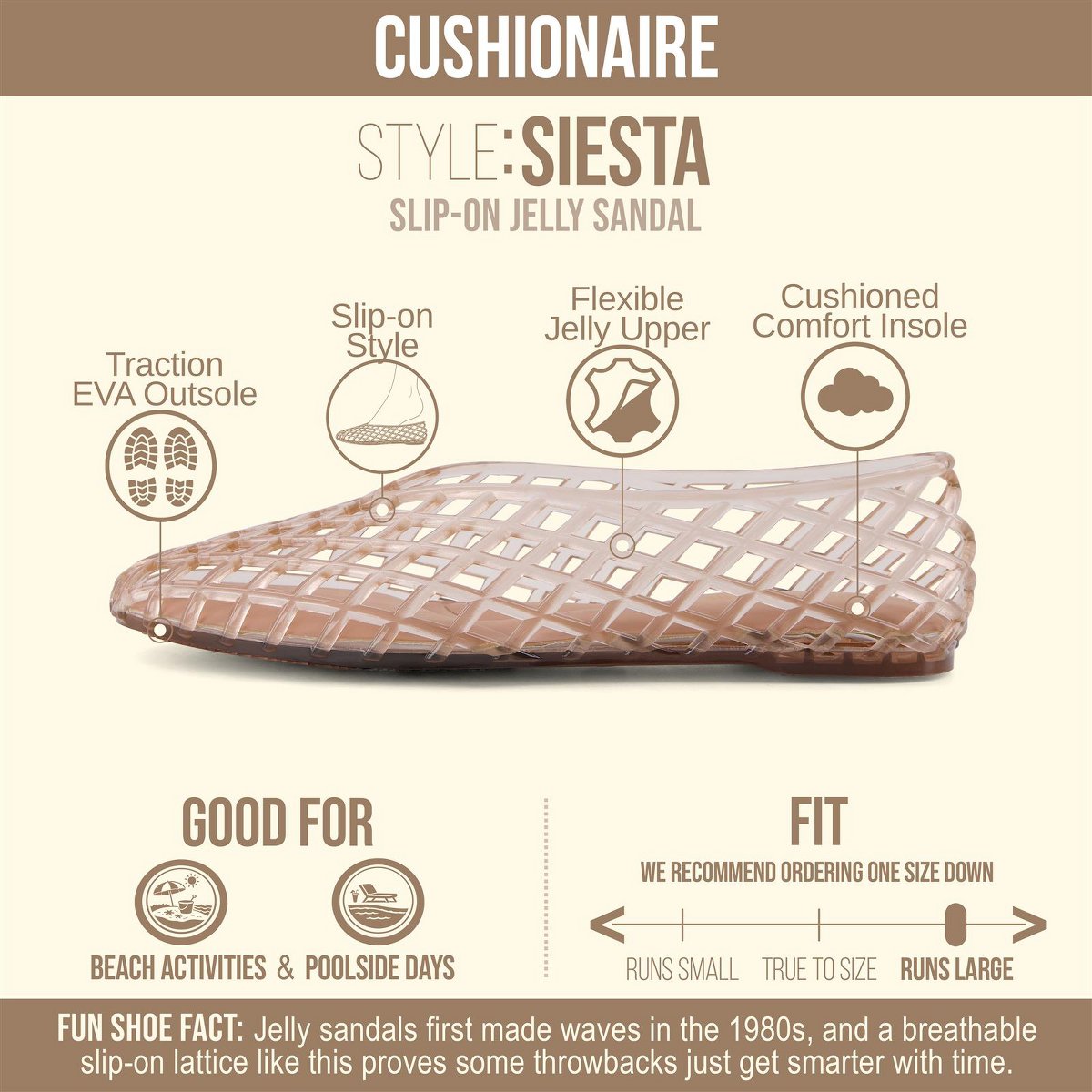 Обувь CUSHIONAIRE Siesta Modern Lattice Ballet Flats for Women, Comfortable Slip On Pointed Toe Womens Jelly Shoes, MOCHA 9 — фото 2