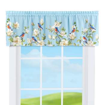 Collections Etc Magnolia and Blue Birds Printed Window Valance 57.5" WIDE