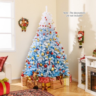 Tangkula Artificial Christmas Tree Hinged Snow Flocked Xmas Tree w/ Lush Branch Tips