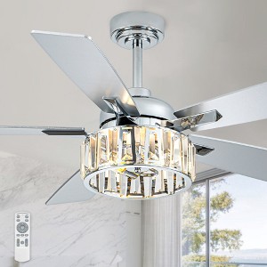 Bella Depot 52" Silver Modern Crystal Ceiling Fan with Light and Remote 6-speed Reversible Fan - 1 of 4