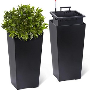22.5 Inch Tall Rectangular Planters Set of 2 Large Plant Pots with Drainage Holes & Water Level Monitor Outdoor and Indoor for Patio Porch, Black - 1 of 4