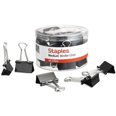 Staples Medium Metal Binder Clips Black 1 1/4" Size with 5/8"Capacity 831602