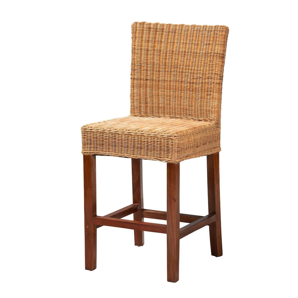 Racquel Natural Rattan and Mahogany Wood Counter Height Barstool Walnut Brown - bali & pari - thumbnail 2