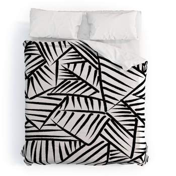 NadiaMLopez Linear Polyester Duvet & Sham Set Black/White - Deny Designs