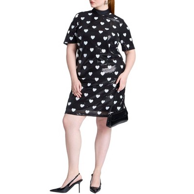 ELOQUII Women's Plus Size Mini Heart Sequin Dress