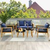 Costway 5PCS Outdoor Rattan Woven Conversation Set Stable Acacia Wood Frame for Backyard Navy/Beige - image 4 of 4