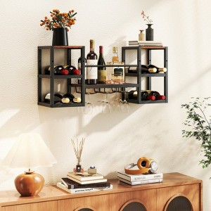 MOEPISY Heavy duty Wall Mounted Wine Rack with Glass Holder Metal Frame 8 Bottle Holder - 1 of 4