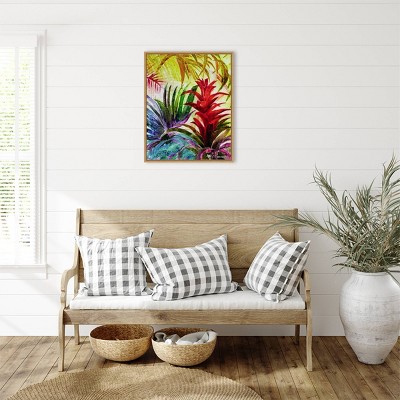 Tropic Botanicals VI Red and Green Canvas Print with Maple Frame