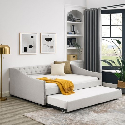 NicBex Full Size Upholstered Tufted Button Daybed with Twin Size Trundle for Bedroom,Living Room,Apartment,Beige