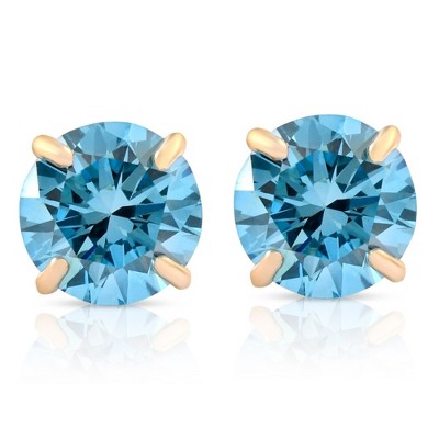 Pompeii3 1/2ct Blue Lab Created Diamond Studs 14K Yellow Gold Earrings