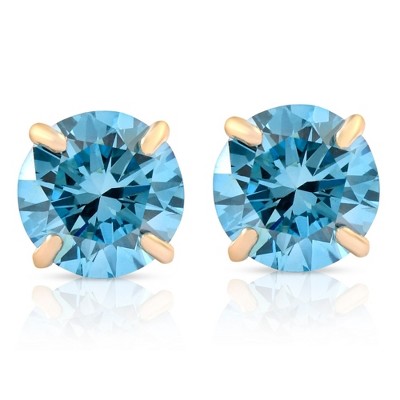 Pompeii3 1/2ct Blue Lab Created Diamond Studs 14K Yellow Gold Earrings