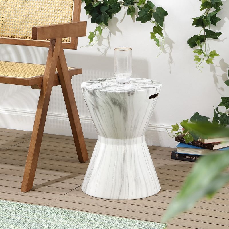 JONATHAN Y African Drum 17.3" White Marble Finish Ceramic Garden Stool, 2 of 7