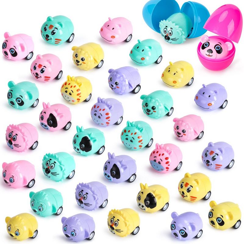 32 Pcs Easter Egg Filled with Pull Back Cars and Mini Animals for Easter Basket Stuffers, Party Favors, Classroom Prizes, 2 of 8