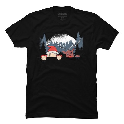 Men's Design By Humans Christmas Santa And Rudolph Peaking By rasok T-Shirt
