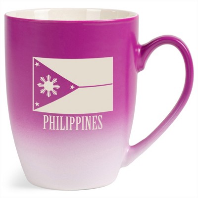 Elanze Designs Philippines Flag 12 Ounce Ceramic Laser-Etched Engraved Drinkware Mug, Fuchsia and White Ombre