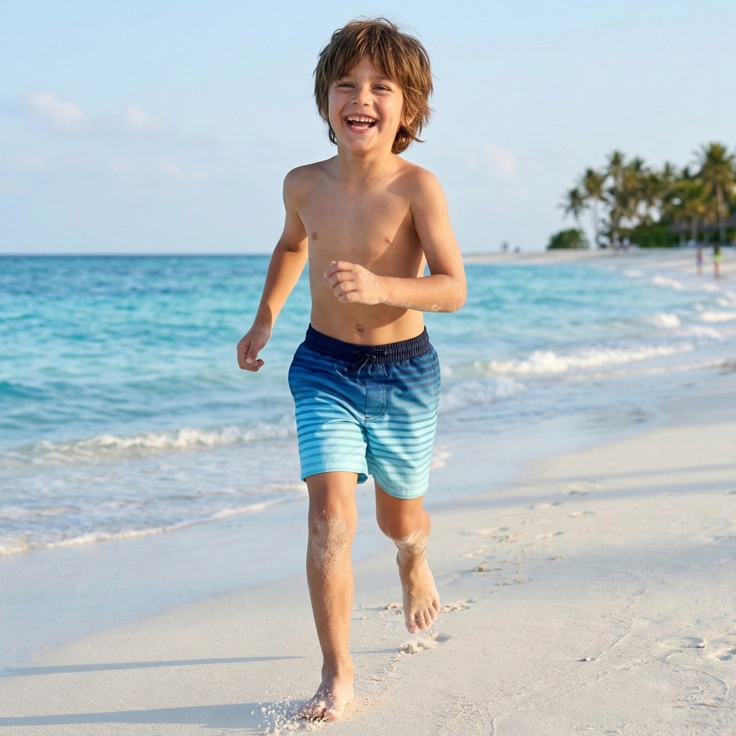 Детские шорты Rokka&Rolla Boys' Swim Shorts with Compression Liner-Blue Stripe, цвет: Синий — фото 4