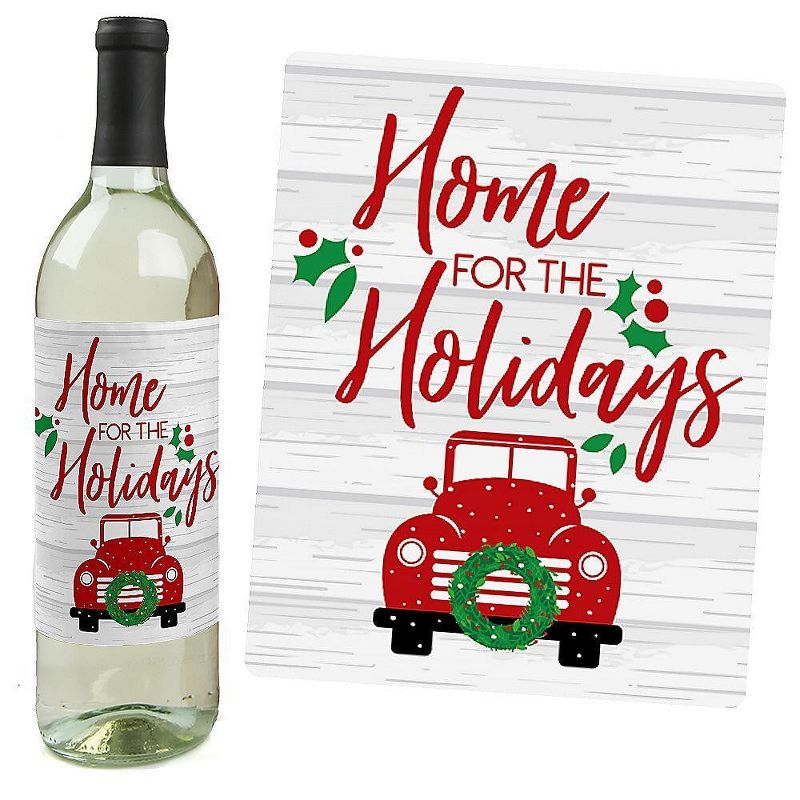 Big Dot of Happiness Merry Little Christmas Tree - Red Truck and Car Christmas Party Decor for Women and Men - Wine Bottle Label Stickers - Set of 4, 5 of 9