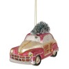 Northlight 5" Red and Gold Glitter Car with Christmas Tree Glass Ornament - 3 of 4