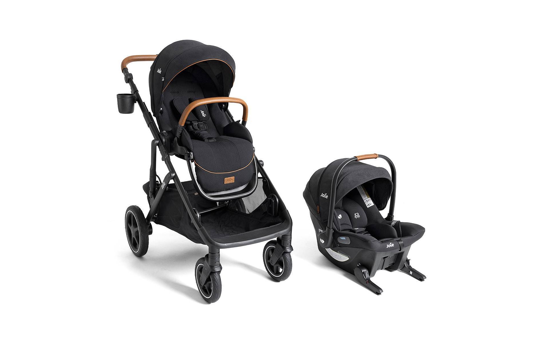 Joie Chive and Mint Travel System - Shale: Adjustable Harness, Folds for Easy Transport, Rubber Tires