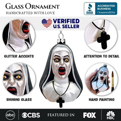 Spooky Nun Themed Glass Halloween Hanging Ornament