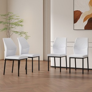 Sapphtopaz Modern Dining Chair Set with Vertical Stripe Tufted Upholstered Armless Chair with Metal Leg Kitchen Chair for Dining Room,White/Black - 1 of 4