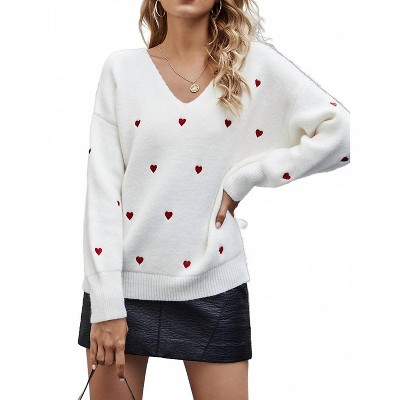 Women's Heart V-neck Long Sleeve Sweater - AMERICAN FIT