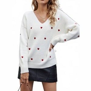 Women's Heart V-neck Long Sleeve Sweater - AMERICAN FIT - 1 of 3