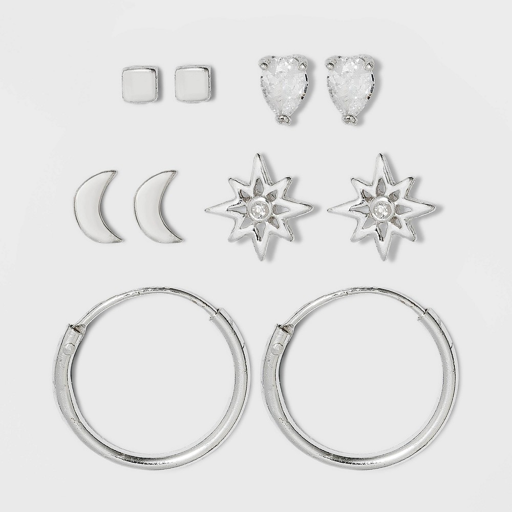 Photos - Earrings Sterling Silver with Cubic Zirconia Star, Moon, Tear Drop and Endless Hoop