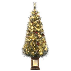 Homhougo 4.5FT Flocked Christmas Tree with Berry Clusters and Potted Base, Classic Tree for Porch or Hallway - 1 of 4
