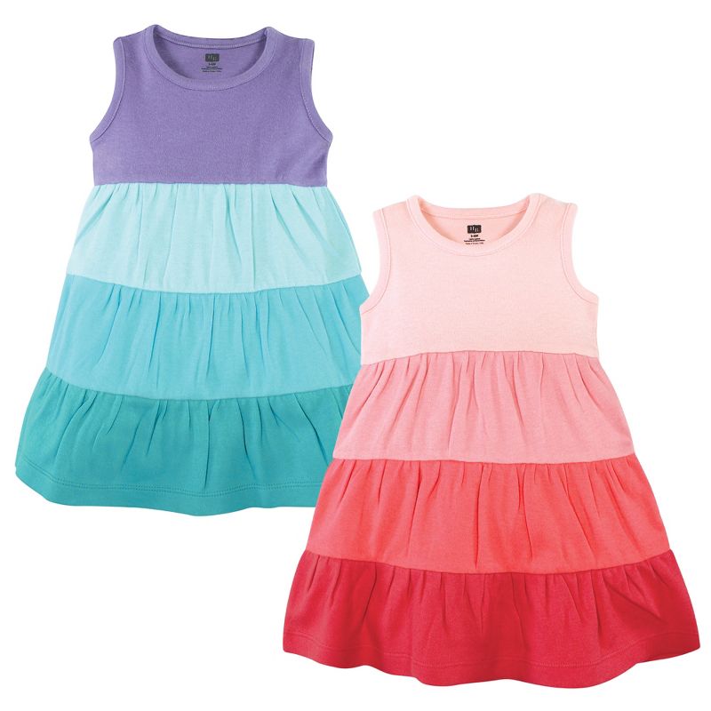 Hudson Baby Infant and Toddler Girl Cotton Dresses, Ombre Coral Teal, 1 of 5