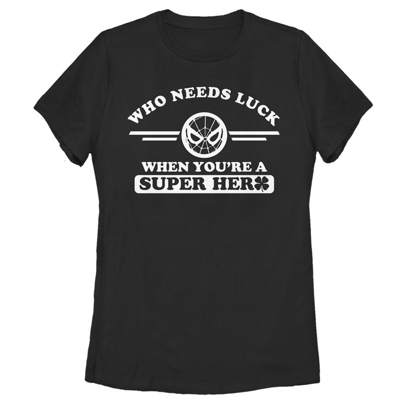 Women's Marvel Spider-Man St. Patrick's Day Who Needs Luck When Your a Superhero T-Shirt, 1 of 5