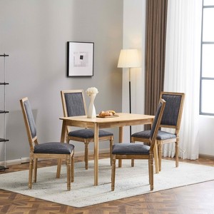 MAYEERTY Set of 4 French Country Dining Chairs, Cane Backrest Upholstered Seat Fluted Legs Rubberwood Frame, Kitchen Dining Room - 1 of 4