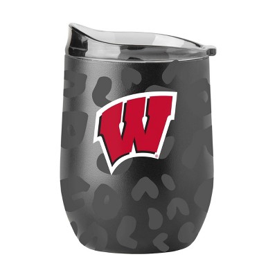 NCAA Wisconsin Badgers 16oz Black Leopard Stainless Steel Wine Tumbler