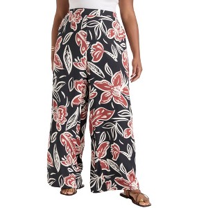 June + Vie by Roaman's Women's Plus Size Wide-Leg Pull-On Pants - 1 of 4