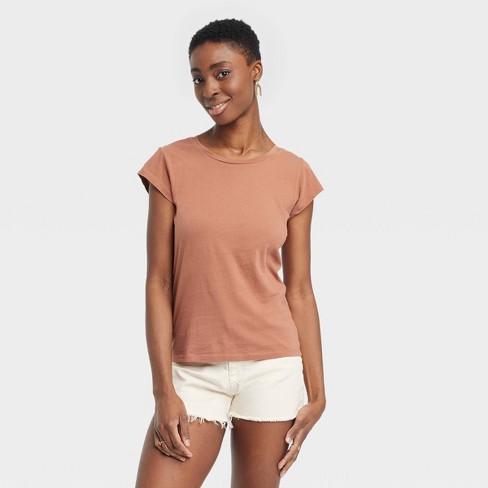 Women's Fitted Short Sleeve T-Shirt - Universal Thread™ Brown XL