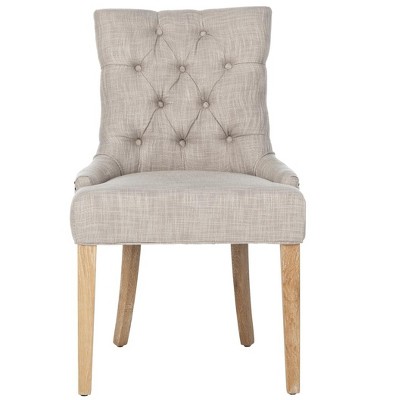 Gray Linen Upholstered Parsons Side Chair with Wood Legs